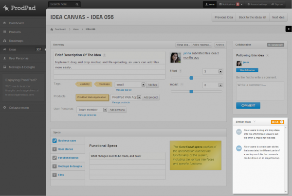 Similar ideas in the Ideas Canvas