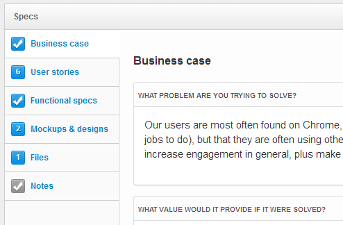 New Implementations. Product specs can be completed in ProdPad.