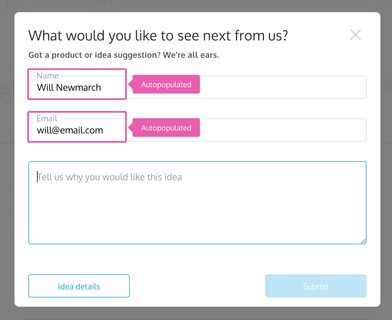 Pre-Filled Form Fields in the Customer Feedback Portal