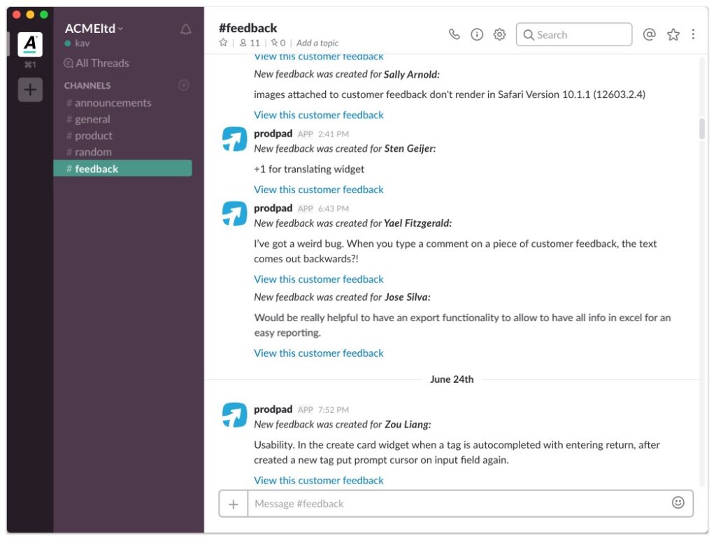 Set up a feedback channel in Slack