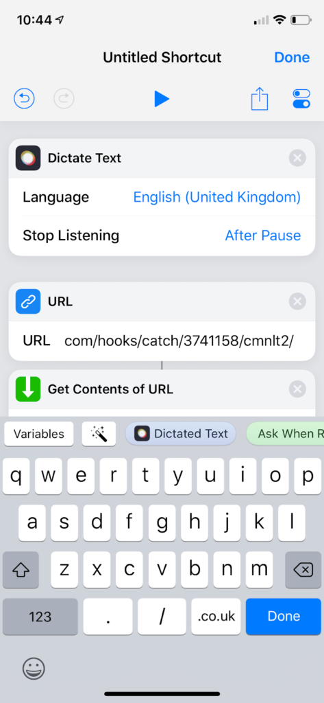paste the url into the URL action in your iOS shortcut