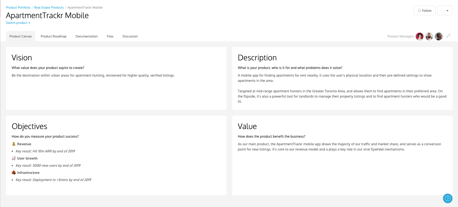 ProdPad's product canvas