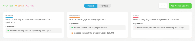 Image: ProdPad's Objectives and Key Results feature