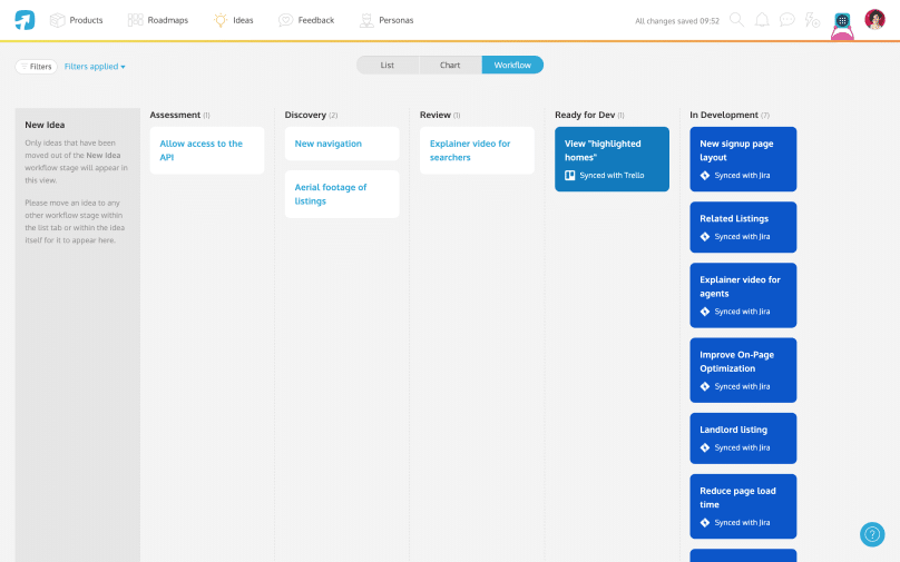 The ProdPad workflow view