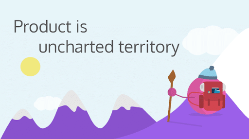 A ProdPad dot stares at uncharted territory, just like product