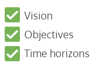 So far, we have a vision, objectives and time horizons