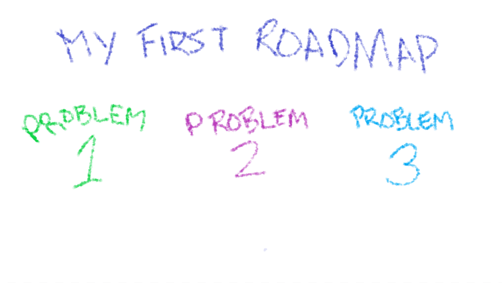 My First Roadmap, written in crayon, with problems in different colors. There's nothing wrong with starting simple.