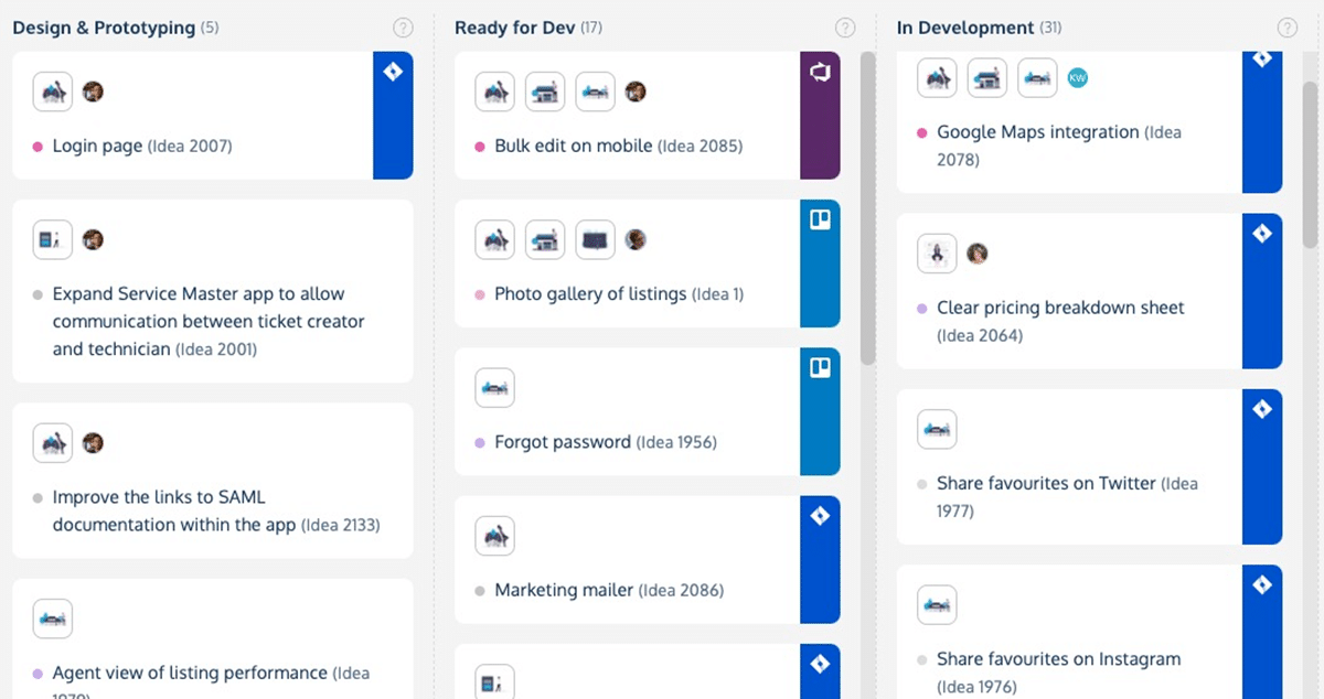 Workflow view with JIRA and Azure integrations in ProdPad