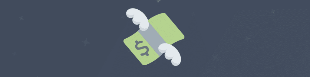 An emoji of a dollar bill with wings on a navy background.