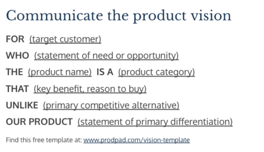 How to communicate your product vision and a template on how to do so.