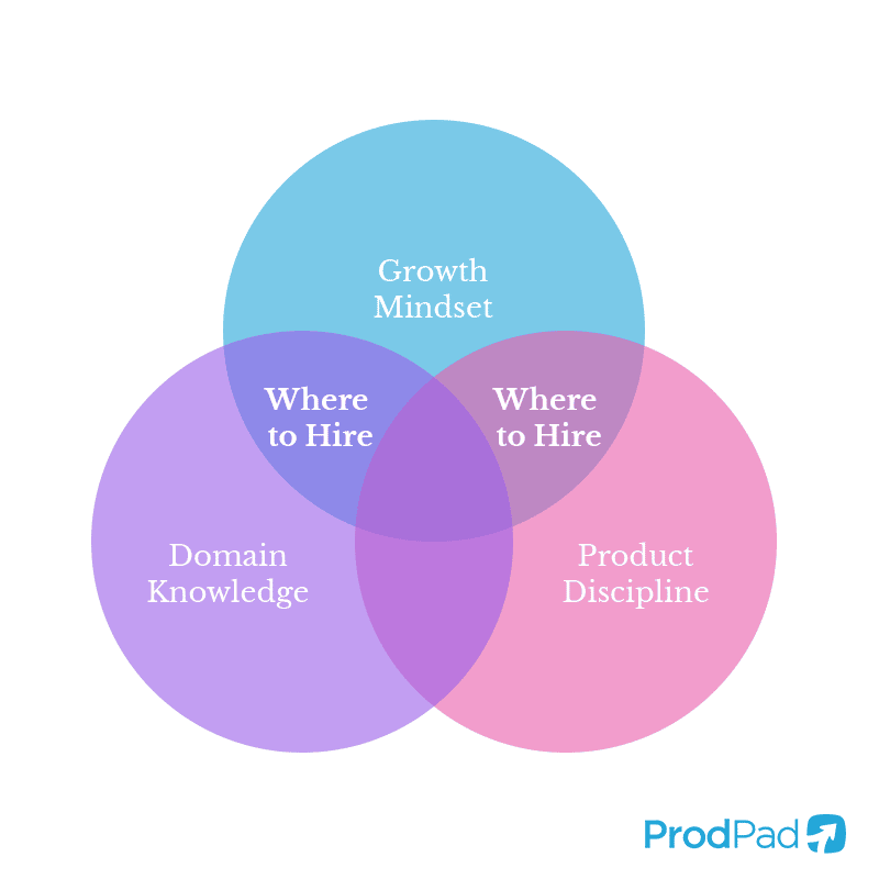 A Venn diagram showing the core skills needed to ensure you have the correct product team structure