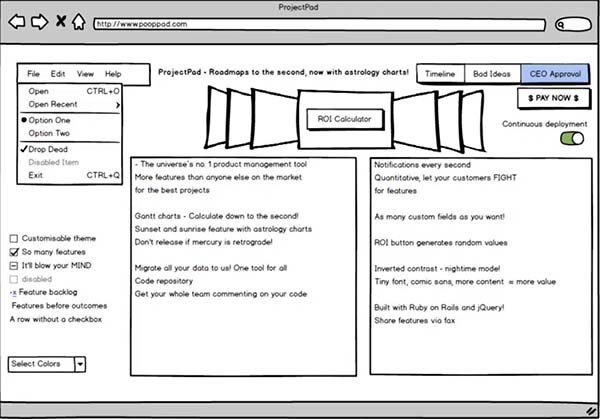 Mockup of the worst product management software.