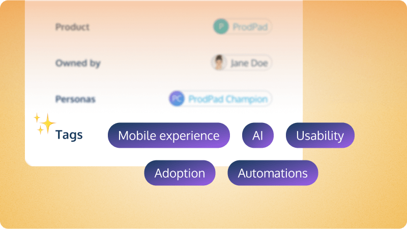 ProdPad AI offering automatic tag suggestions to help keep your product backlog organized