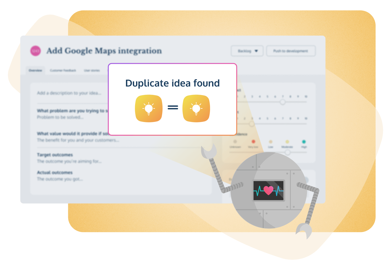 The AI Assistant finding duplicate ideas in ProdPad product management software