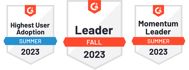 G2 Award Badges Highest User Adoption, Leader and Momentum Leader