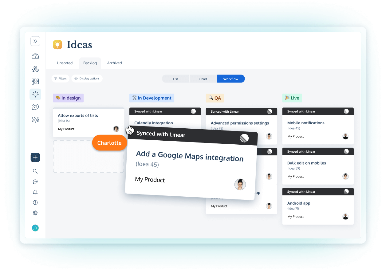 The ProdPad Linear integration showing the two-way sync between ProdPad's product management workflow tool and Linear's development planning tool