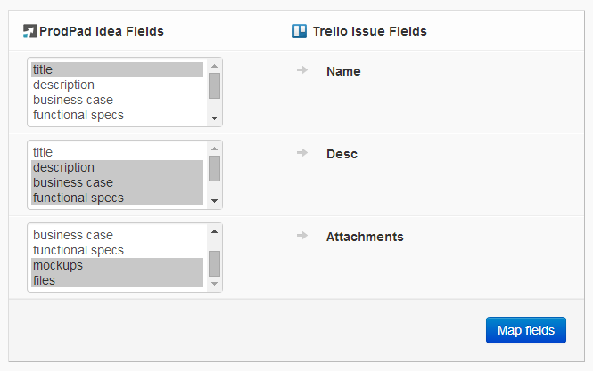 Mapping fields from ProdPad ideas to Trello cards
